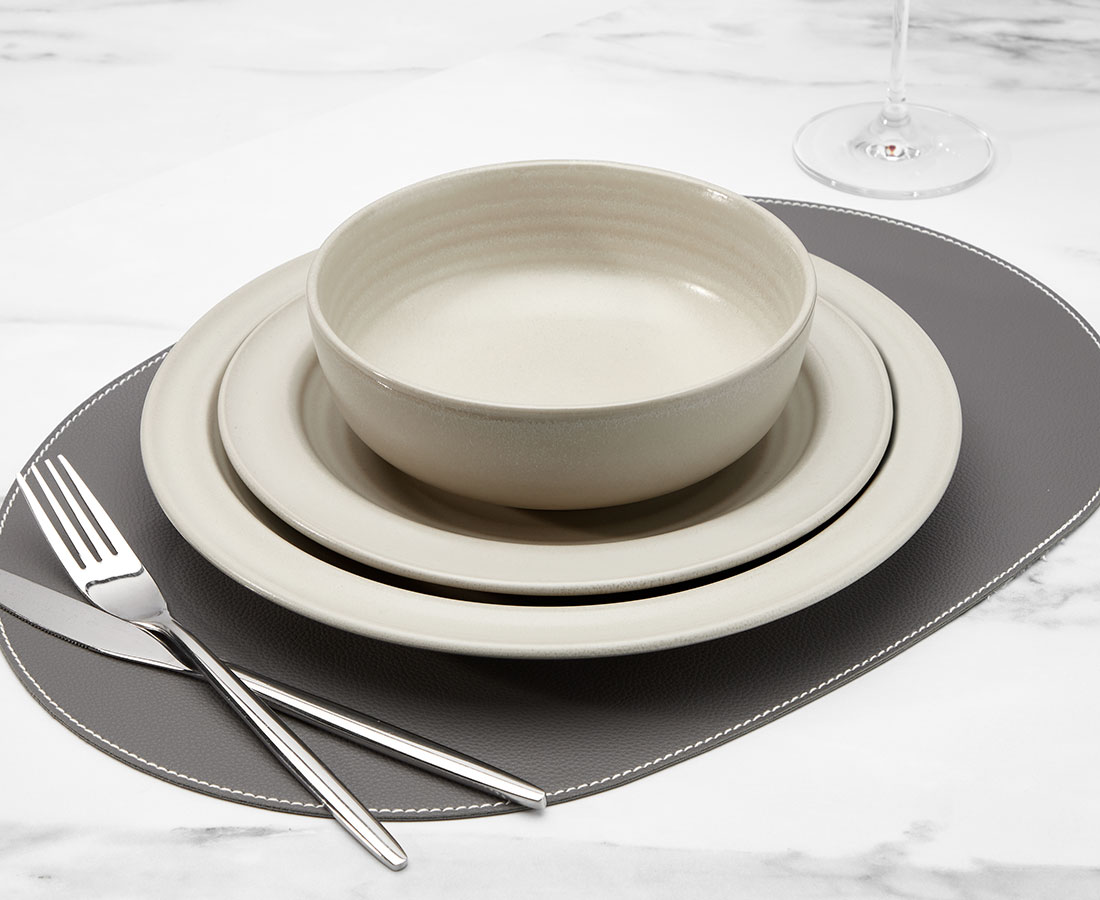 Leather 12-Pc Dinnerware Set, Cream
