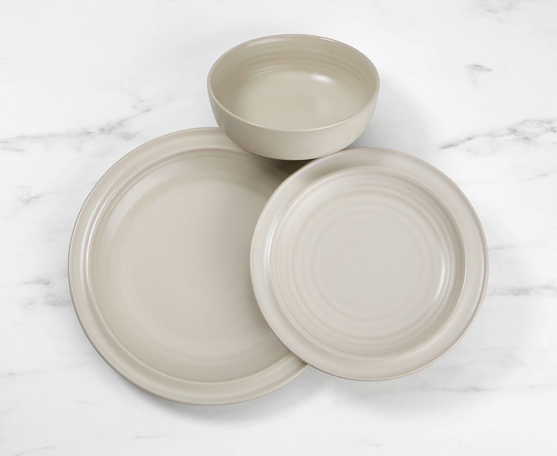 Leather 12-Pc Dinnerware Set, Cream