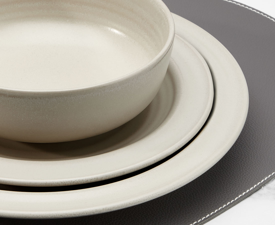 Leather 12-Pc Dinnerware Set, Cream