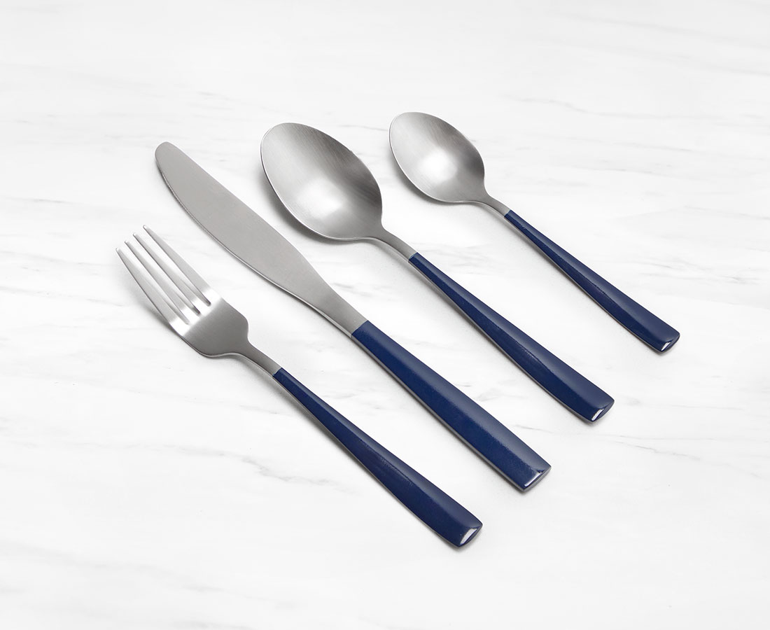 Estilo 16-Pc Flatware, Matte Silver Blue