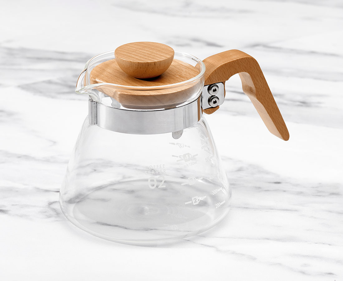 Java & Co Glass and Wood Coffee Pot, 600 ml