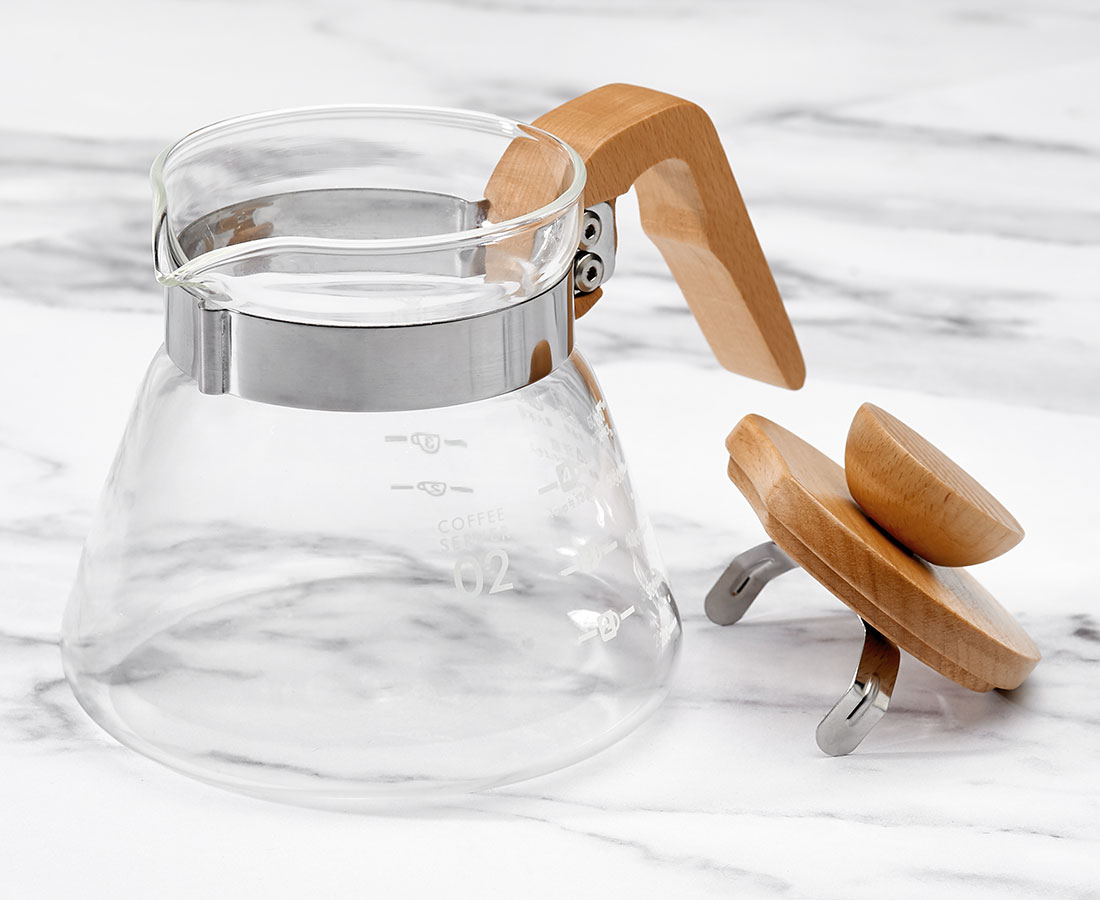 Java & Co Glass and Wood Coffee Pot, 600 ml