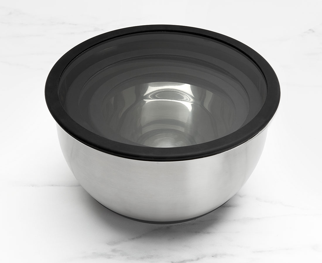 thinkkitchen Orion Mixing Bowls with Glass Lids, Set of 3, Silver and Black