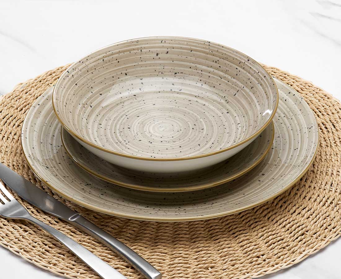 Centrale Oatmeal  12-Pc Dinnerware Set, Grey & Black