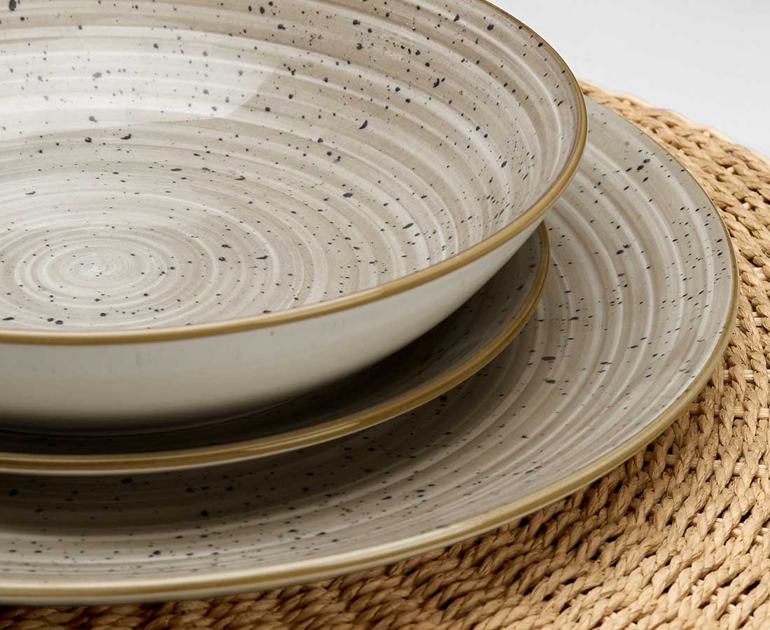 Centrale Oatmeal  12-Pc Dinnerware Set, Grey & Black