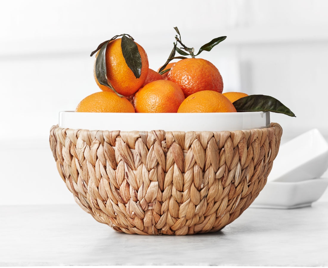 Catalina Salad Bowl with Hyacinth Basket, White and Natural