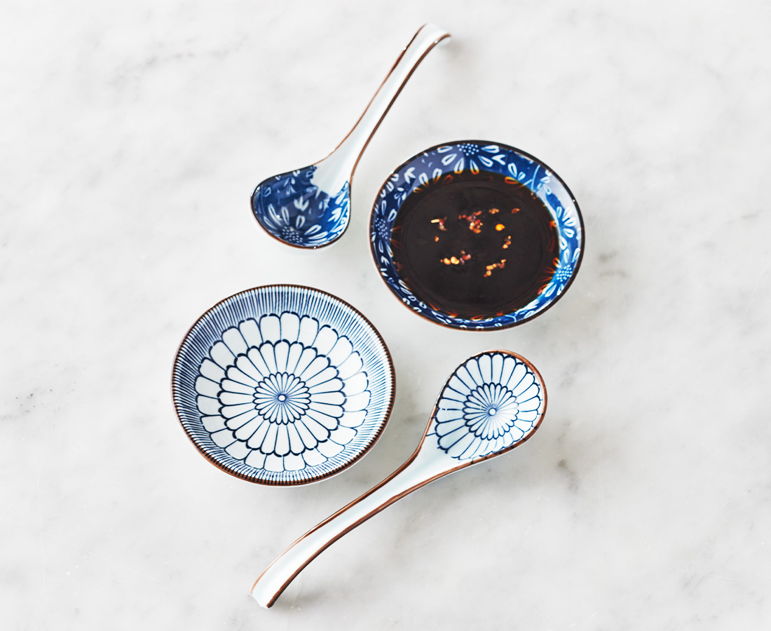 Midori Sauce Dish and Soup Spoon, Set of 2, Blue